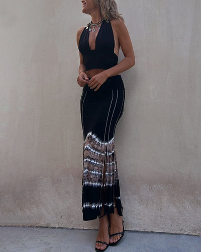 Elegant Slit Abstract Print Skirt