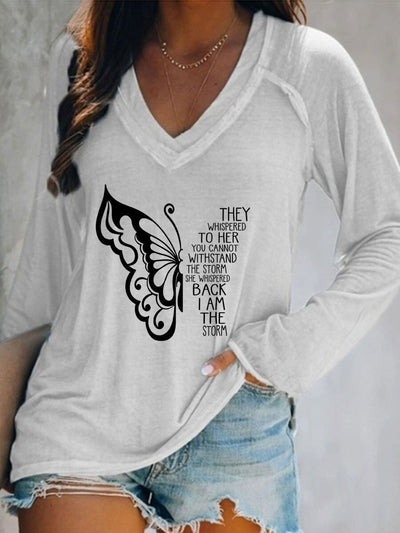 Women's They Whispered To Her You Cannot Withstand The Storm She Whispered Back I Am The Storm Butterfly Print Tee Shirt