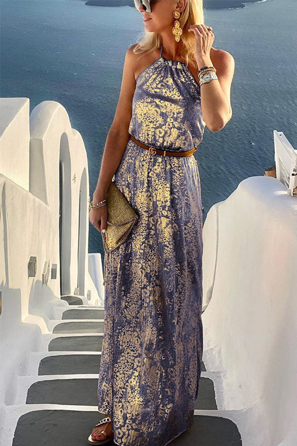 Diane Gold Leopard Print Halter Maxi Dress