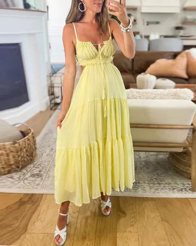 Sleeveless Solid Color Cutout Dress