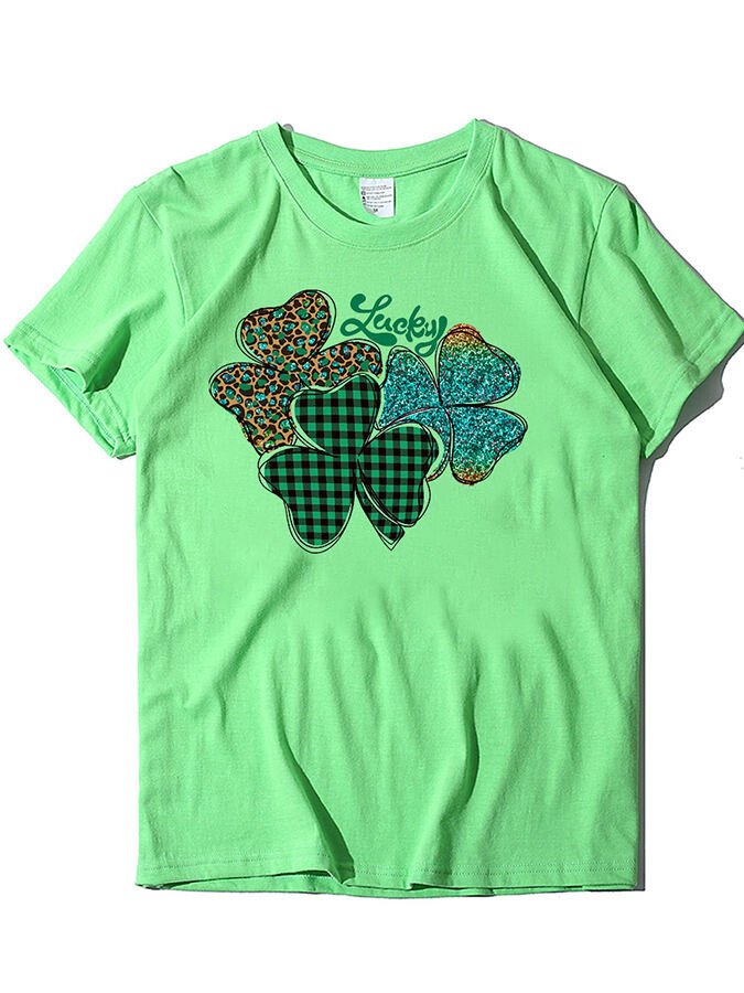 Damen T-Shirt mit Kleeblatt-Motiv, kurzärmelig, St. Patrick's Day 