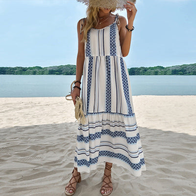 Open-Back Striped Casual Dress