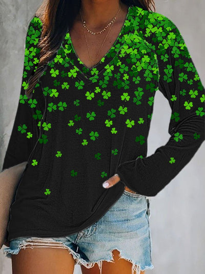 Women's St. Patrick's Day V-Neck Long Sleeve Top