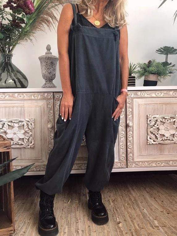 Ärmelloser Jumpsuit mit Retro-Tasche 