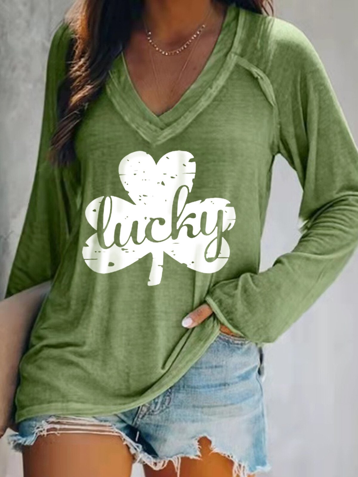 T-shirt décontracté à manches longues Lucky Shamrock pour femmes 