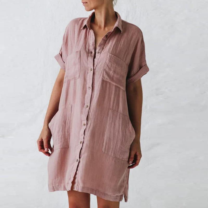 Casual Linen Pockets Mini Dress