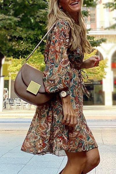 Print 3/4 Sleeves Dropped Shoulder A-Line Above Knee Casual Dresses