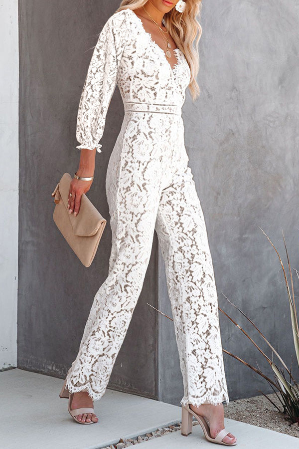 Lantern Sleeve Lace Jumpsuit