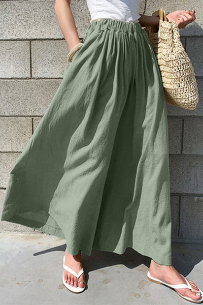 Summer Women's Fashion Solid Color Cotton Wide Leg Pants Casual Pants