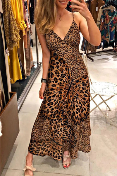 One More Time Leopard Butterfly Print Maxi Dress
