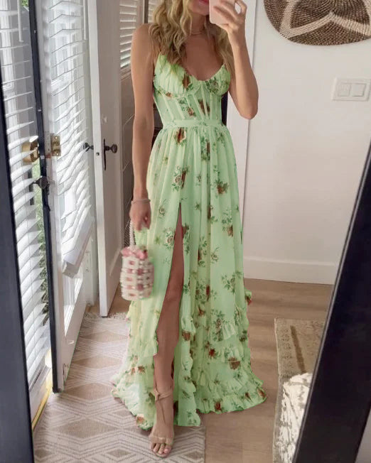 sleeveless printed waist dress