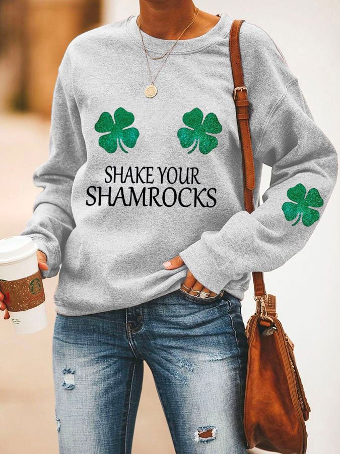 Lässiges Sweatshirt mit „Shake Your Shamrocks“-Aufdruck für Damen 