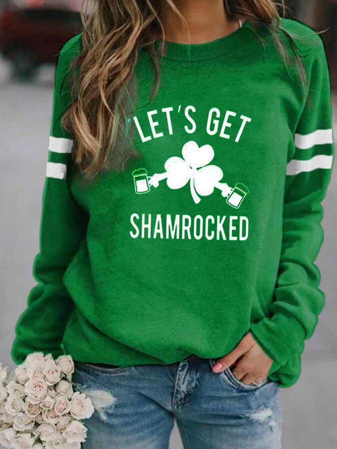 Sweat-shirt à col rond imprimé Saint-Patrick pour femmes 