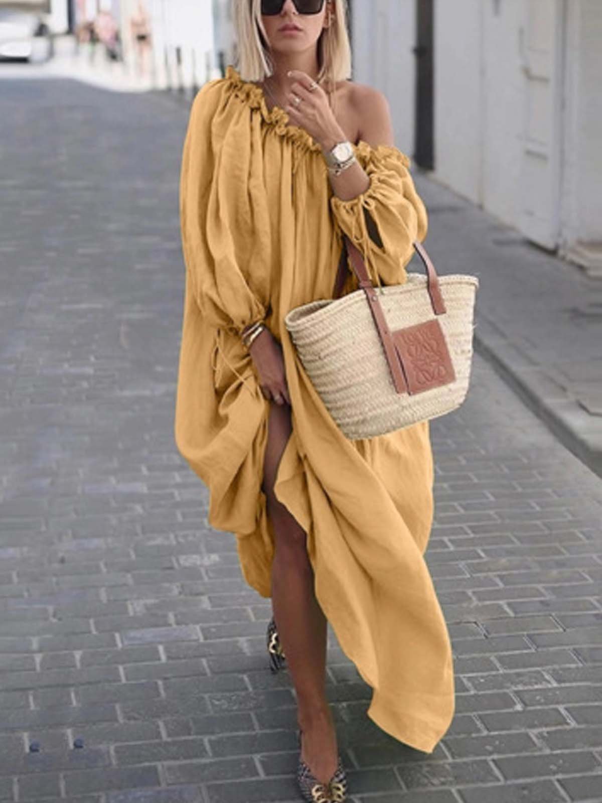 Chic Style One-shoulder Big Swing Loose Dresses