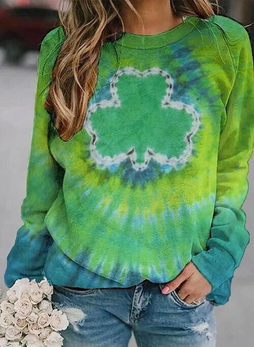 Sweat-shirt décontracté Shamrock Tie Dye pour femmes 