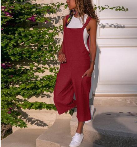 Cotton Linen Casual Loose Suspender Jumpsuit