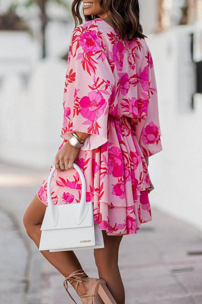 Printed Doll Sleeves Mini Dress