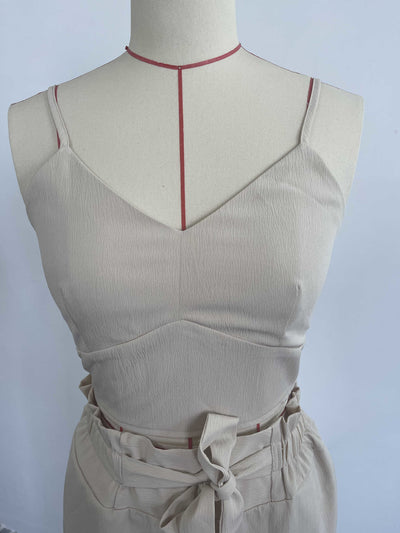 V Neck Cropped Vest Tether High Waist Casual Set