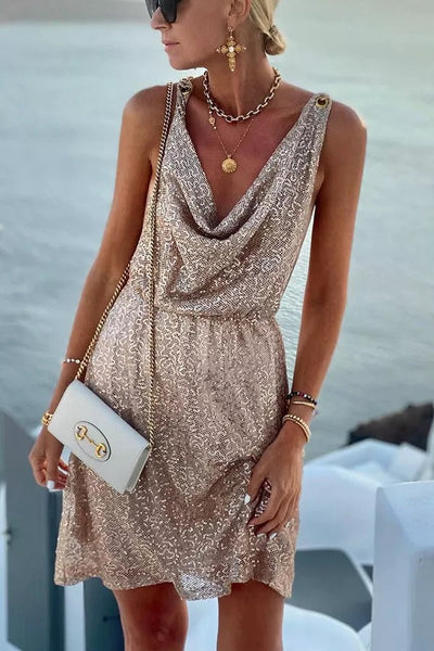 Summer Night Golden-chain Backless Mini Dress