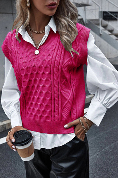 Women's Fashion Knitted Vest New Vest Sleeveless Cable V-neck Top