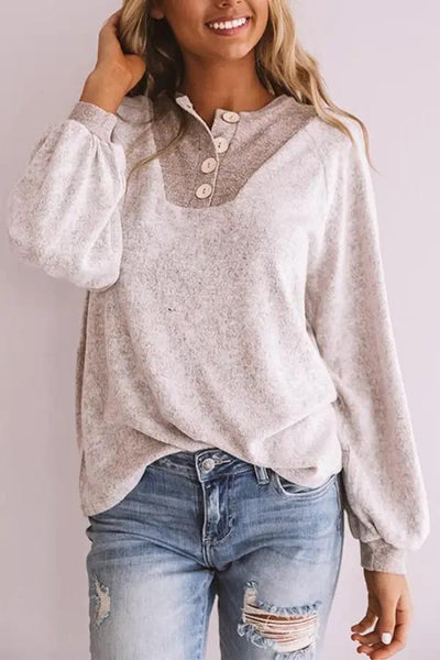 Button Contrast Color Stitching Sweater