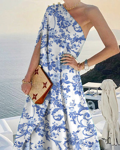 Fashion Loose One Shoulder Print Dress