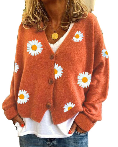 Cardigan femme pull chrysanthème