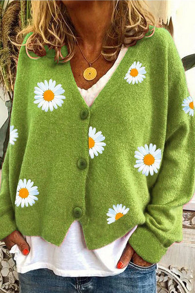 Cardigan femme pull chrysanthème