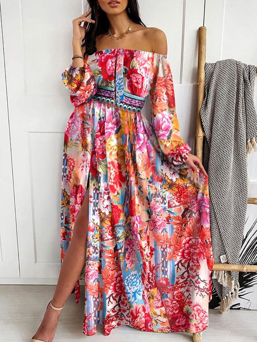 Elegant Tube Top Three-color Printed Dress