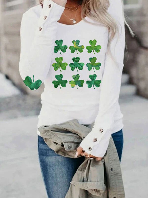 Women's St. Patrick's Day Shamrock Print  Long sleeve T-shirt