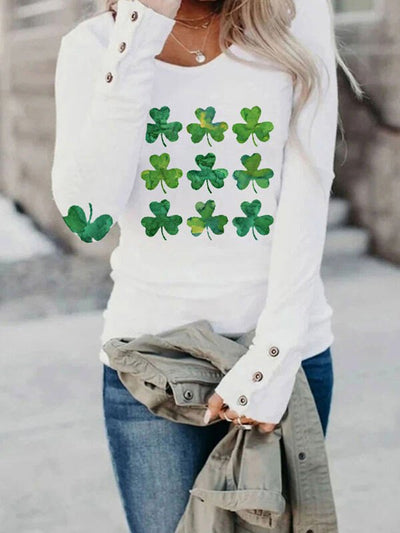 Damen T-Shirt mit langen Ärmeln und Kleeblatt-Print zum St. Patrick's Day 