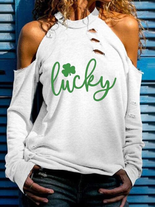 T-shirt décontracté à imprimé Lucky Shamrock pour femmes 