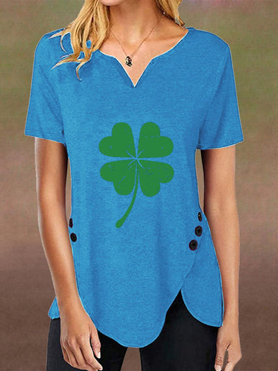 Kurzärmliges T-Shirt mit V-Ausschnitt und St. Patrick's Day-Aufdruck für Damen 