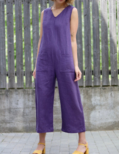 Women's casual pocket sleeveless straight jumpsuit