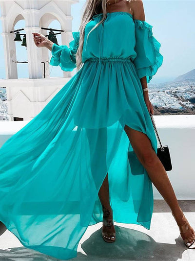 Robe sexy fendue à volants pour les vacances 