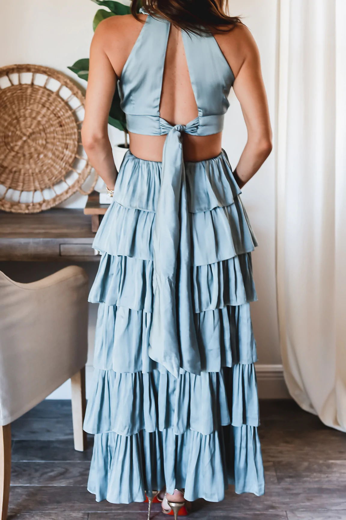 Backless Collage Cake Skirt Dress