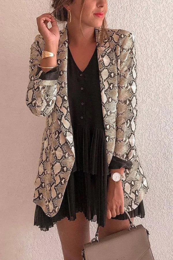 Charmer Snake Print Lapel Loose Blazer