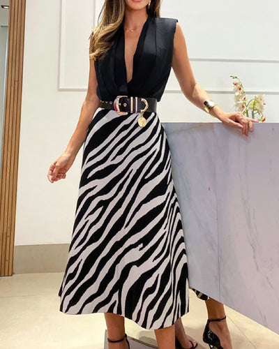 Fashion Zebra Print Skirt Suit