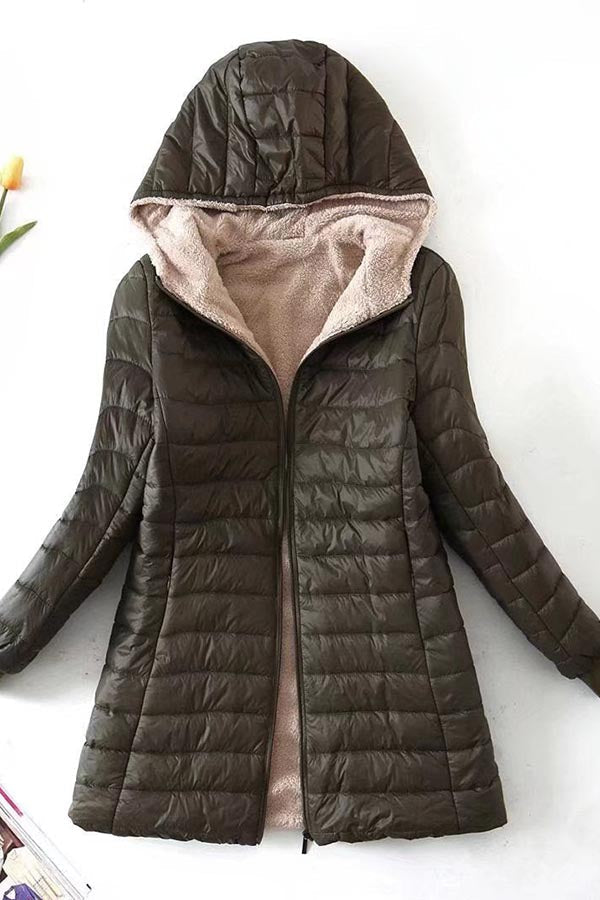 Women's long waterproof fleece lambswool warm coat