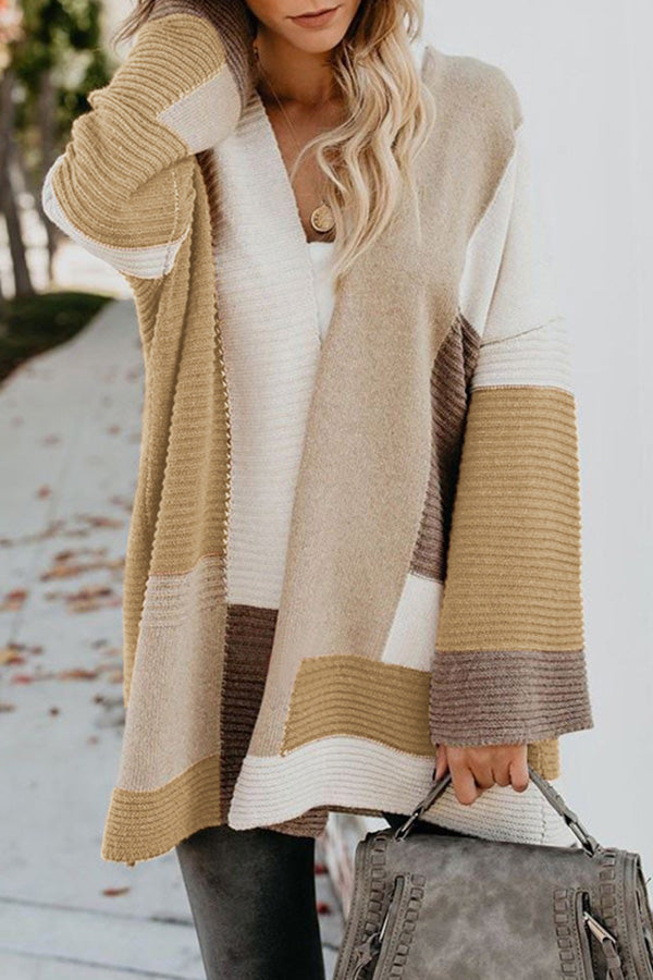 Color Block Open Front Sweater Cardigan