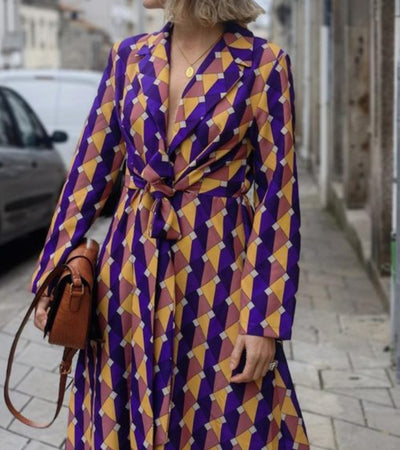 Robe à Lacets à Carreaux Imprimé Géométrique 