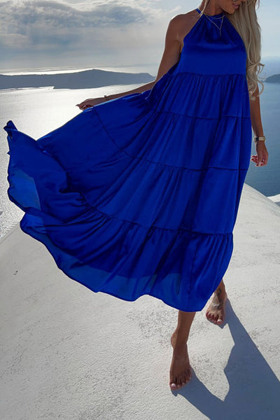 Bohemian Halterneck Solid Midi Dress