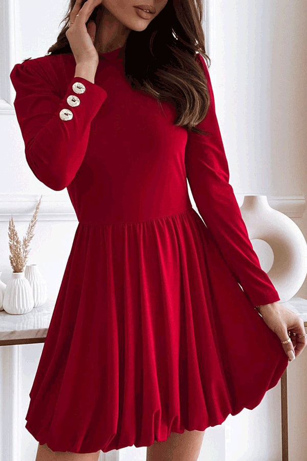 Women's Dresses Solid Button Long Sleeve Dress