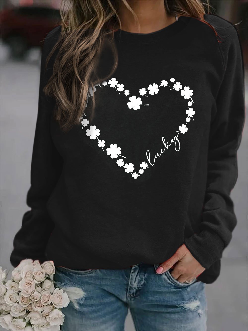 Women's Shamrock Heart Print Sweatshirt