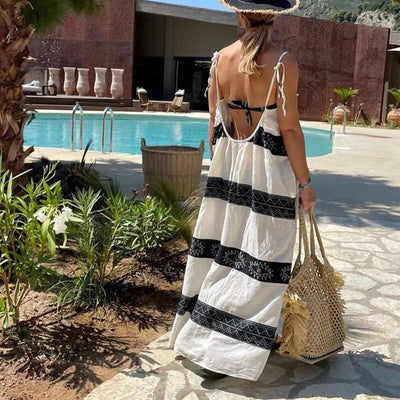 Sexy Sling Backless Striped Dress