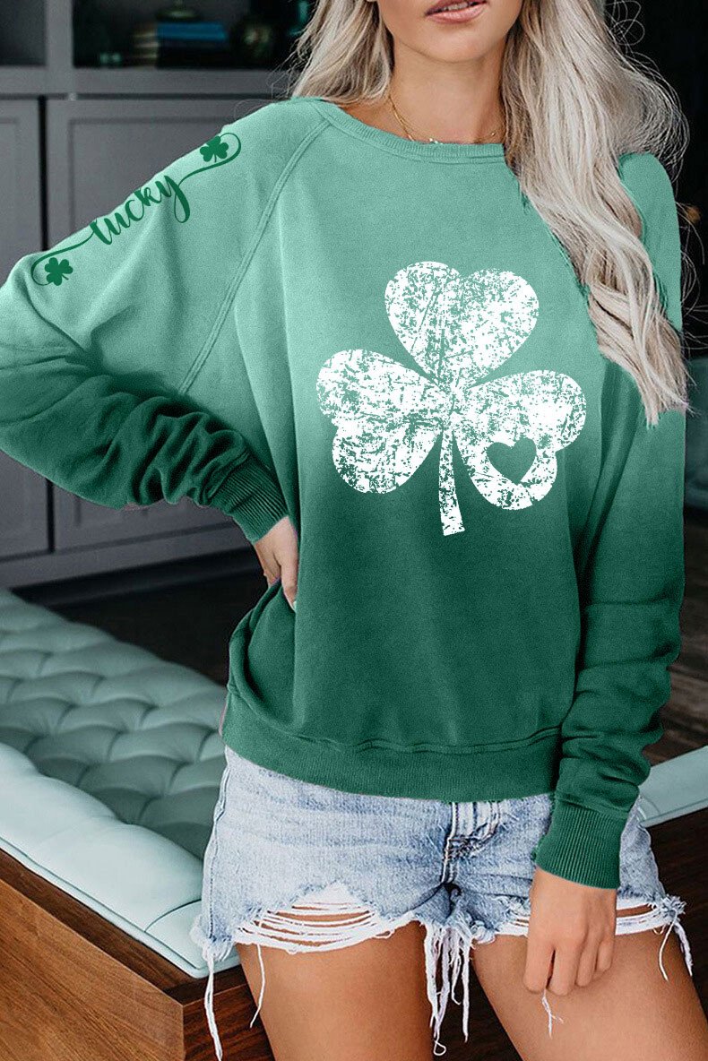 Women's St. Patrick's Day Clover Round Neck Casual Gradient Sweatshirt