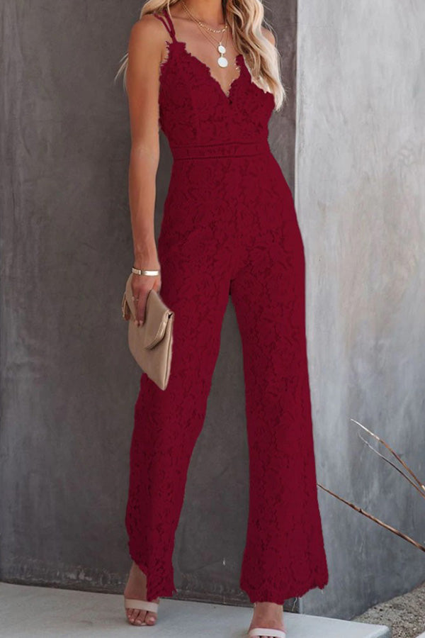 Lantern Sleeve Lace Jumpsuit