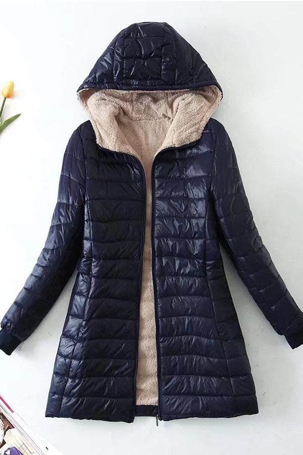 Women's long waterproof fleece lambswool warm coat