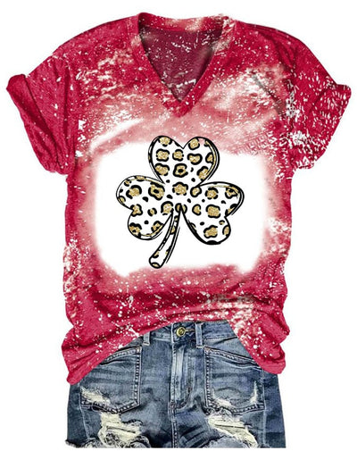 Tie Dye Clover Leopard Print Short Sleeve T-Shirt