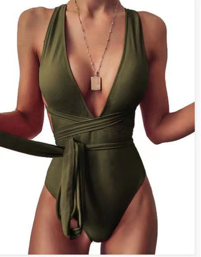 Deep V-neck Strap One-piece Swimsuit